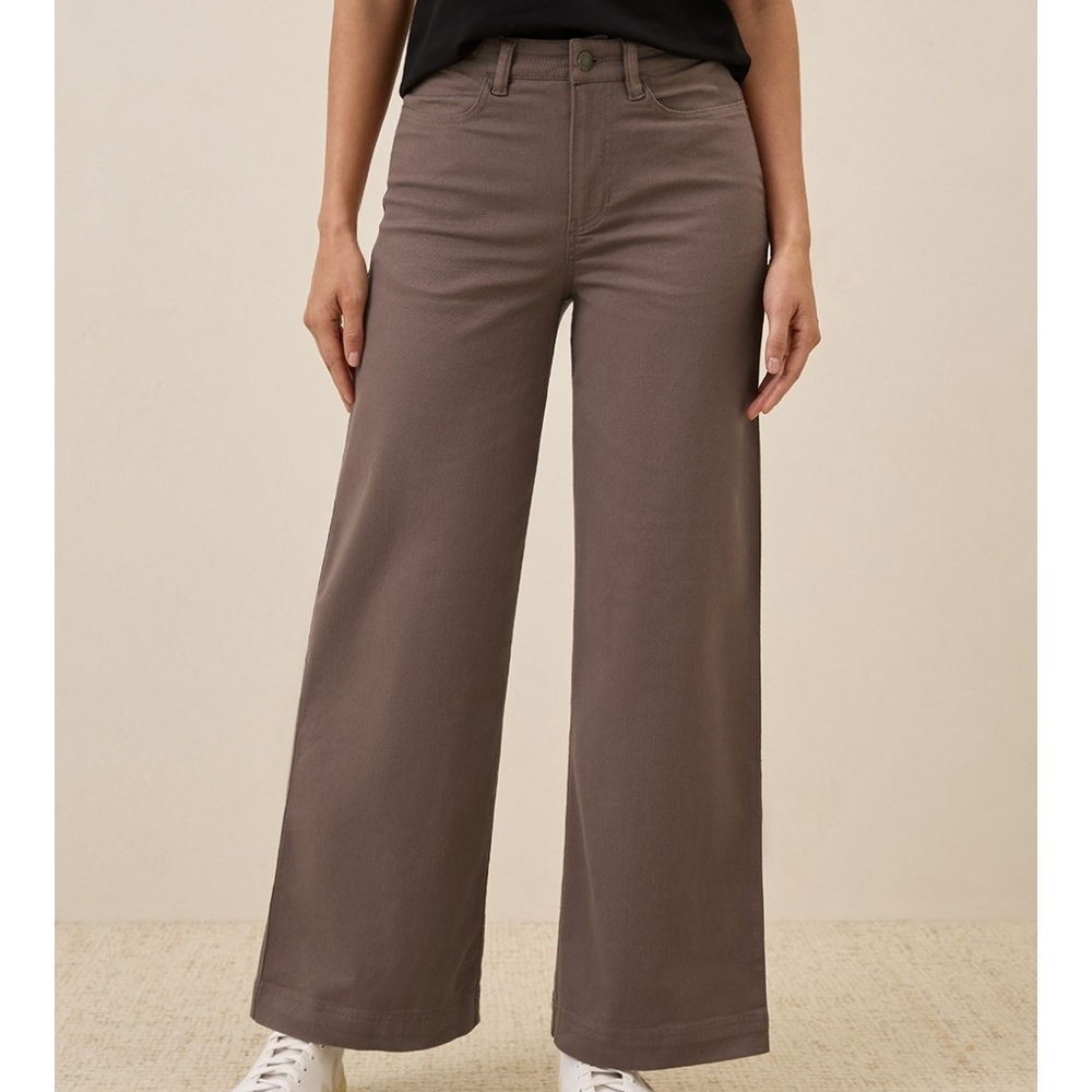 Pact Deep Taupe Twill Wide-Leg Pants Size Large